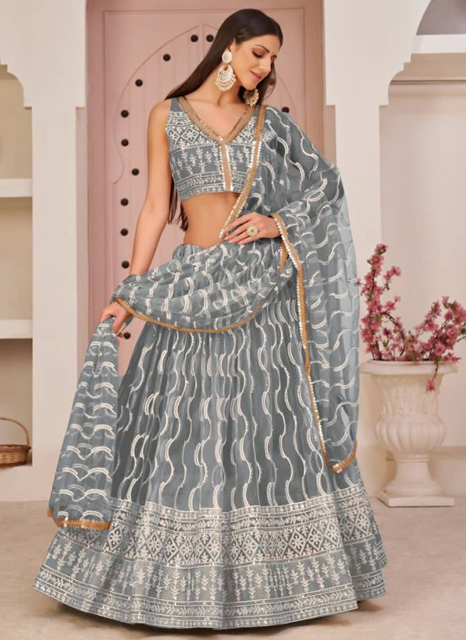 Light Gray & Peach Designer Heavy Embroidered Silk Wedding Lehenga |  Designer bridal lehenga choli, Designer lehenga choli, Bridal lehenga choli