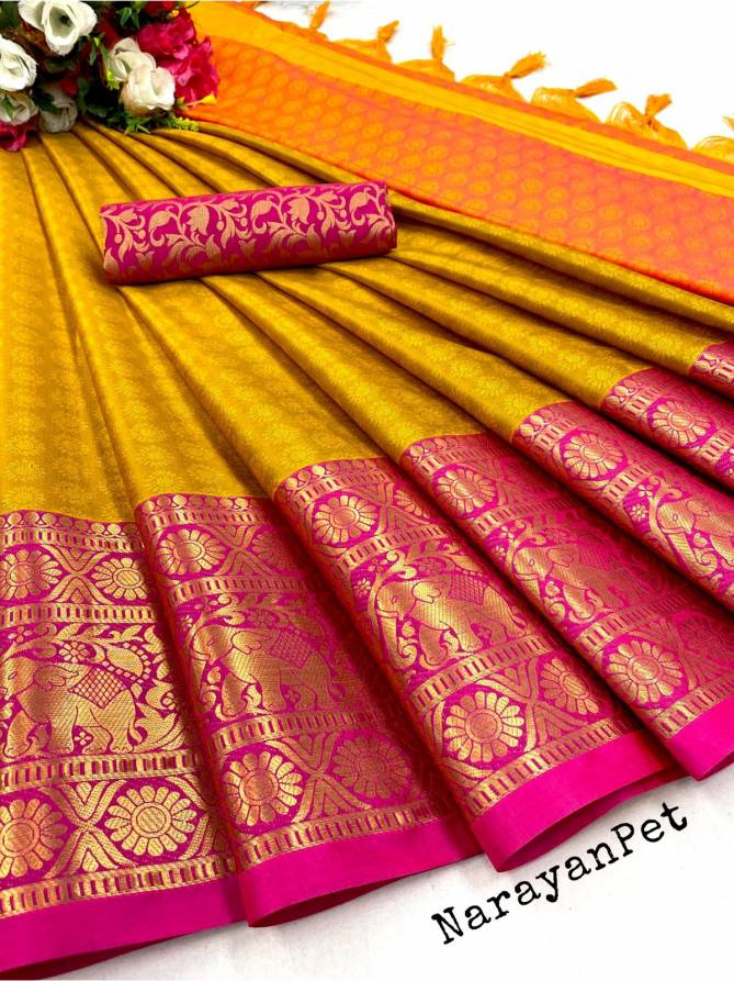 Rajyog Kasturi Silk Designer Soft Silk With Reach Pallu Festival Wear Sarees  Wholesale